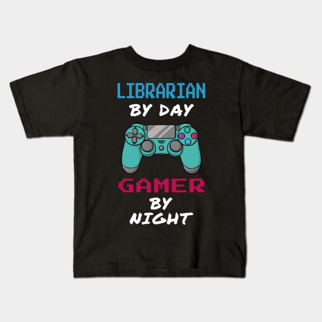 Librarian By Day Gamer By Night Kids T-Shirt by jeric020290